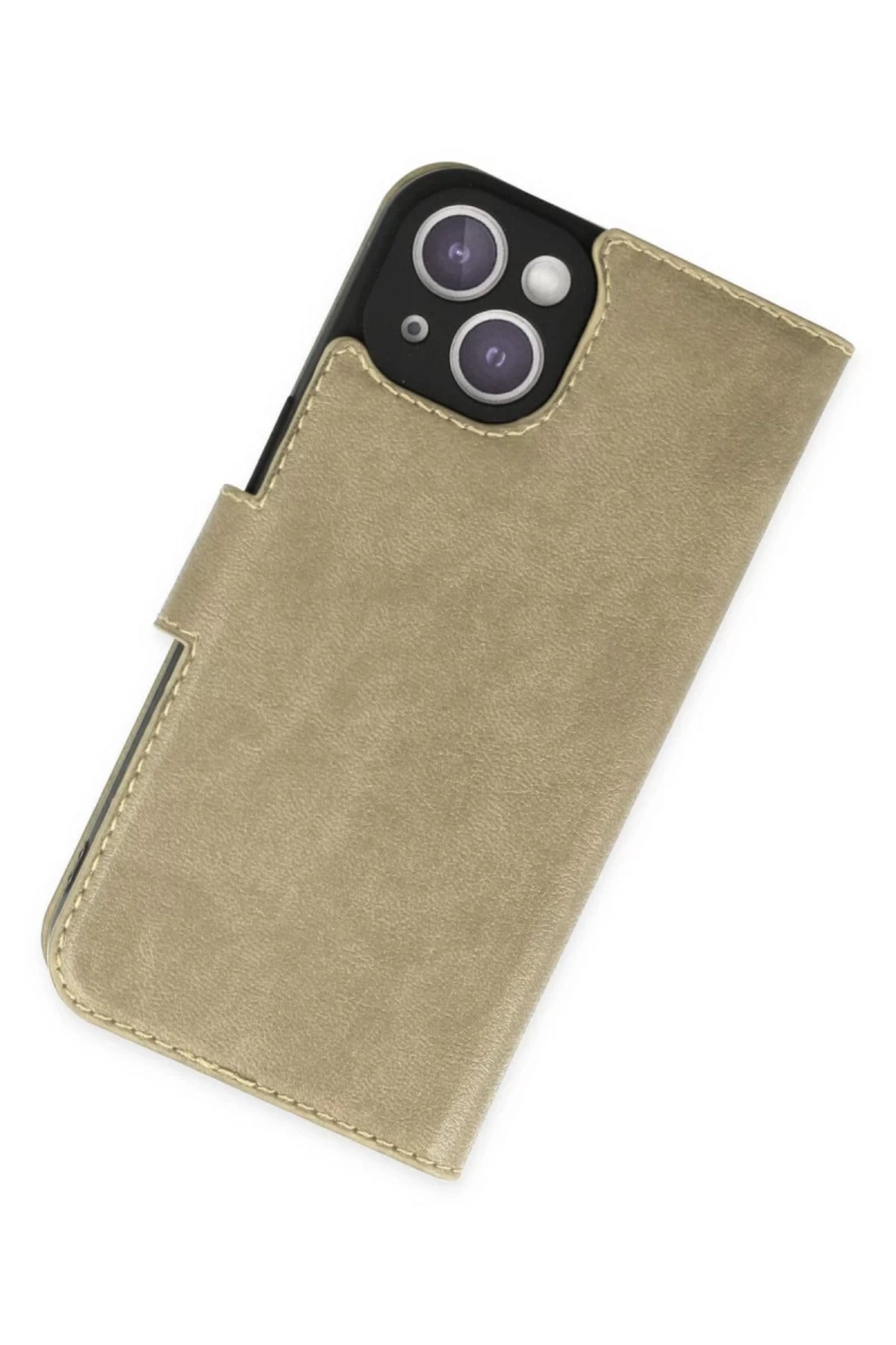 Apple iPhone 14 Plus Uyumlu Kılıf Trend S Plus Kapaklı Kılıf - Gold