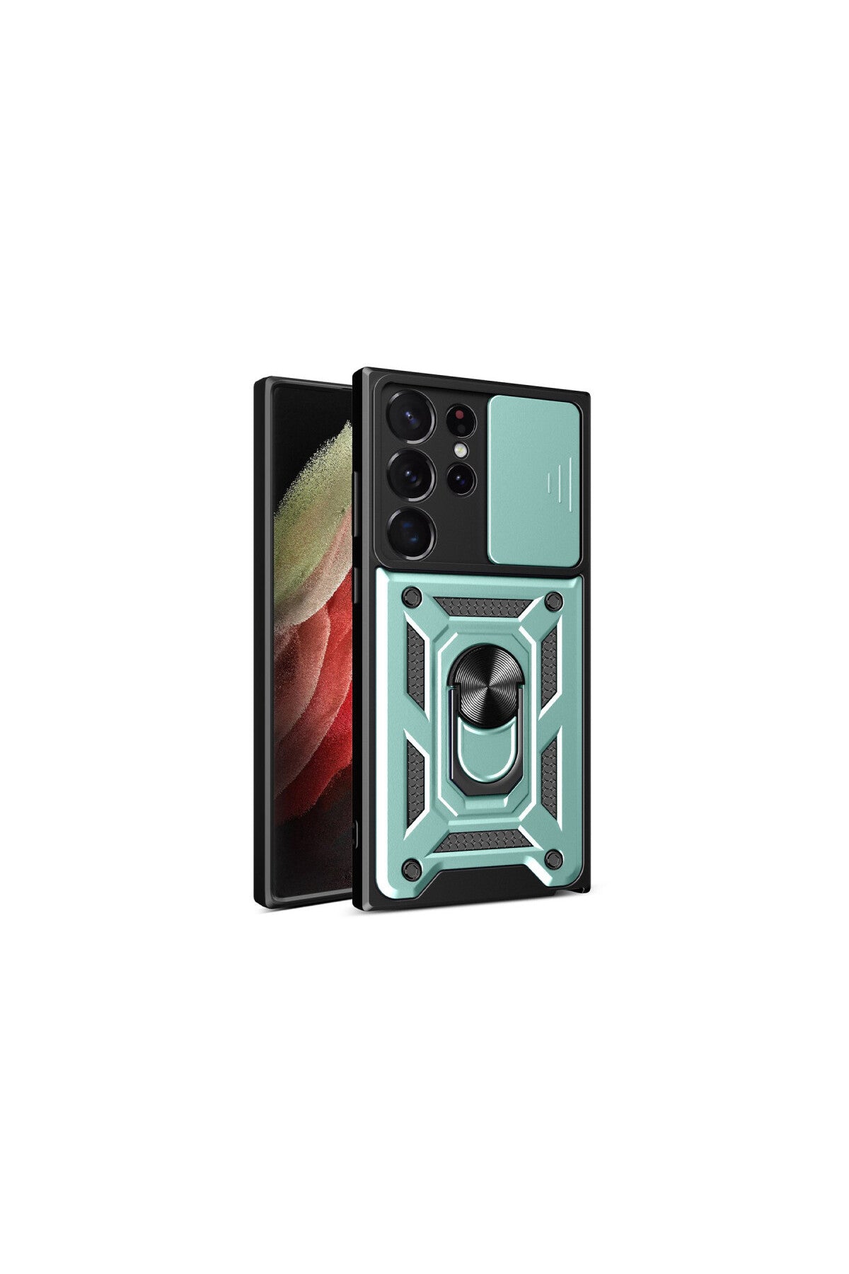 Samsung Galaxy S23 Ultra Uyumlu Kılıf Pars Lens Yüzüklü Silikon - Yeşil