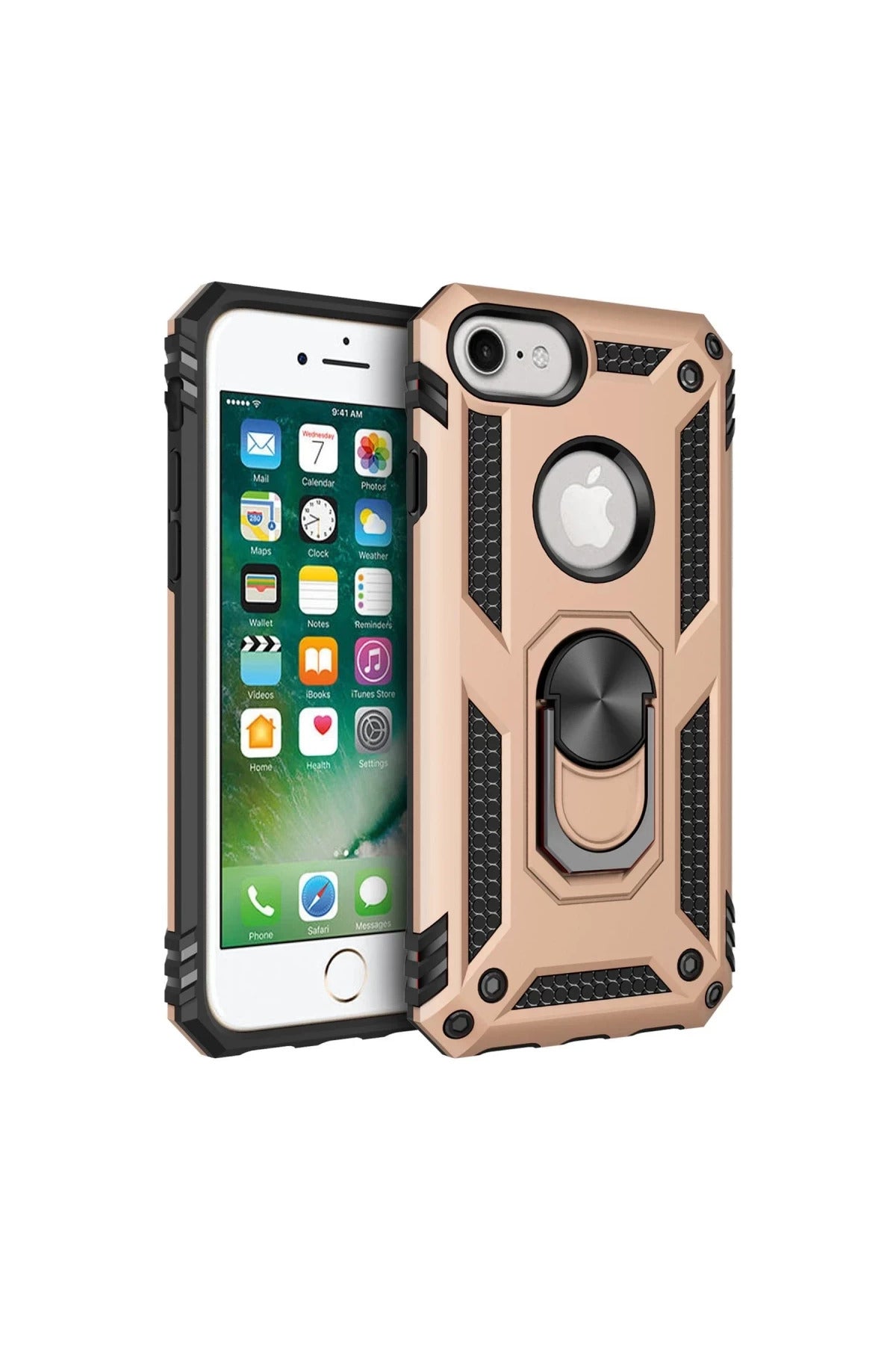 Apple iPhone 7 Uyumlu Kılıf Sofya Yüzüklü Silikon Kapak - Gold