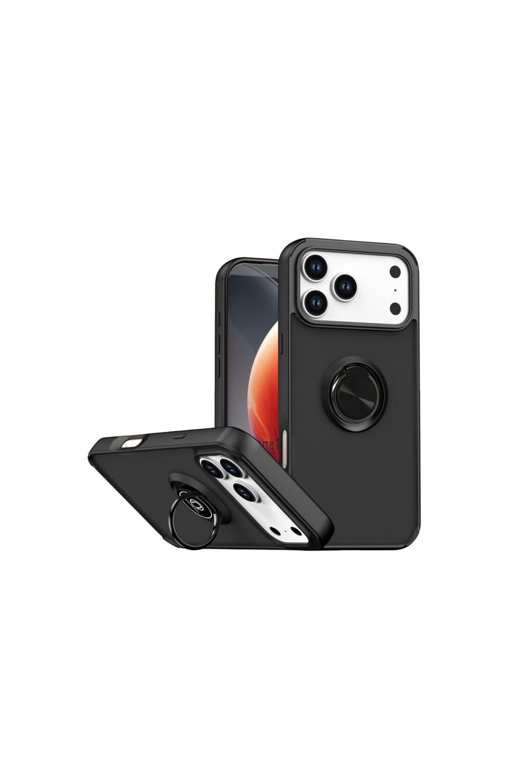 Apple iPhone 17 Pro Uyumlu Montreal Yüzüklü Silikon Kapak - Siyah