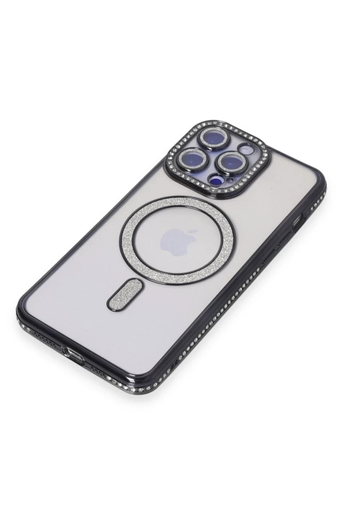 Apple iPhone 15 Pro Max Uyumlu Kılıf Joke Simli Magneticsafe Kılıf - Siyah
