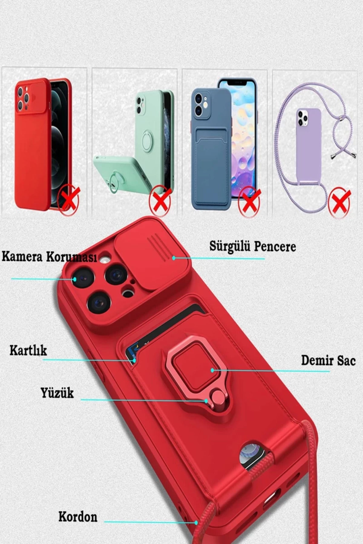 Apple iPhone 15 Pro Uyumlu Kılıf Zuma Kartvizitli Yüzüklü Silikon - Siyah