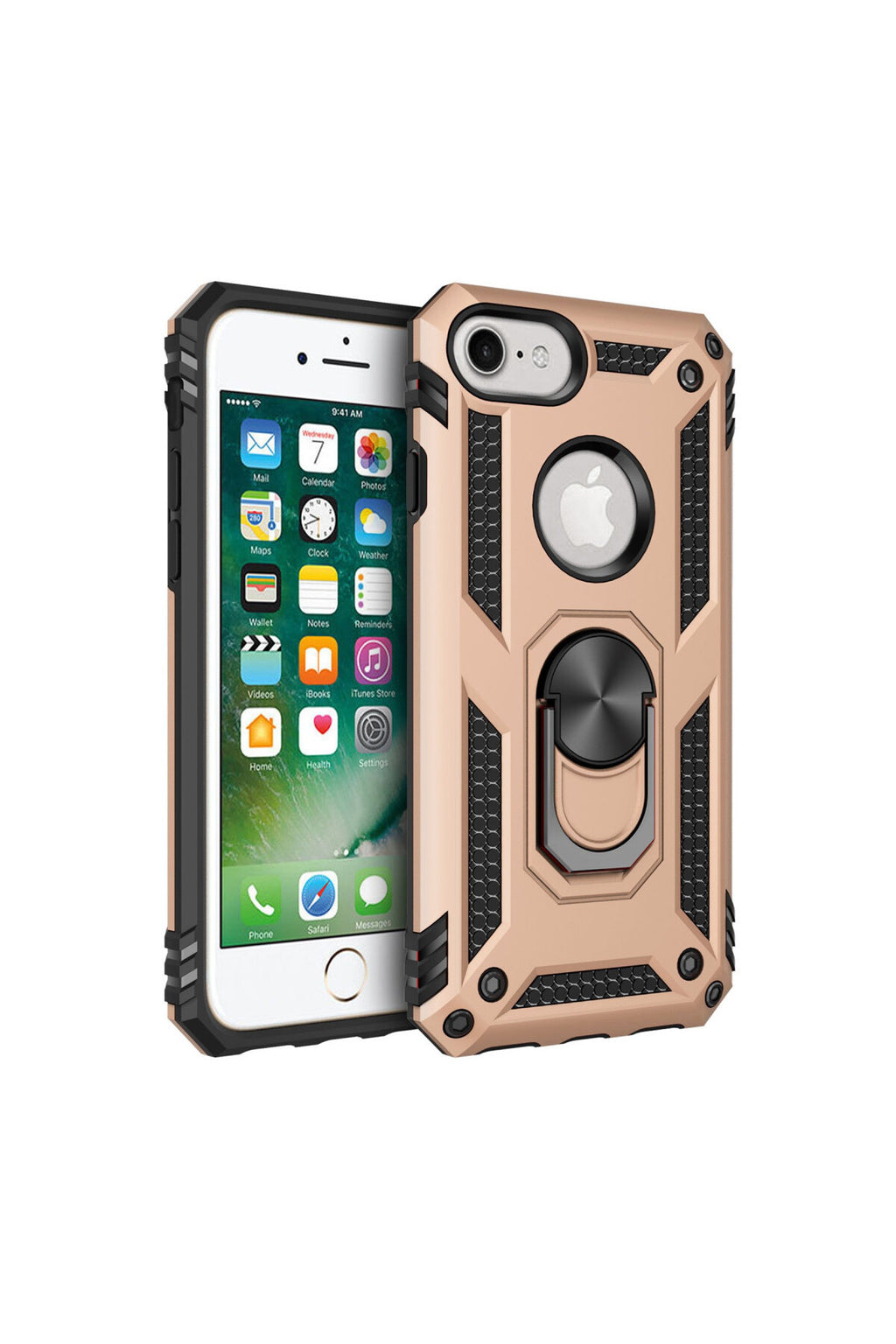 Apple iPhone 7 Uyumlu Kılıf Sofya Yüzüklü Silikon Kapak - Gold
