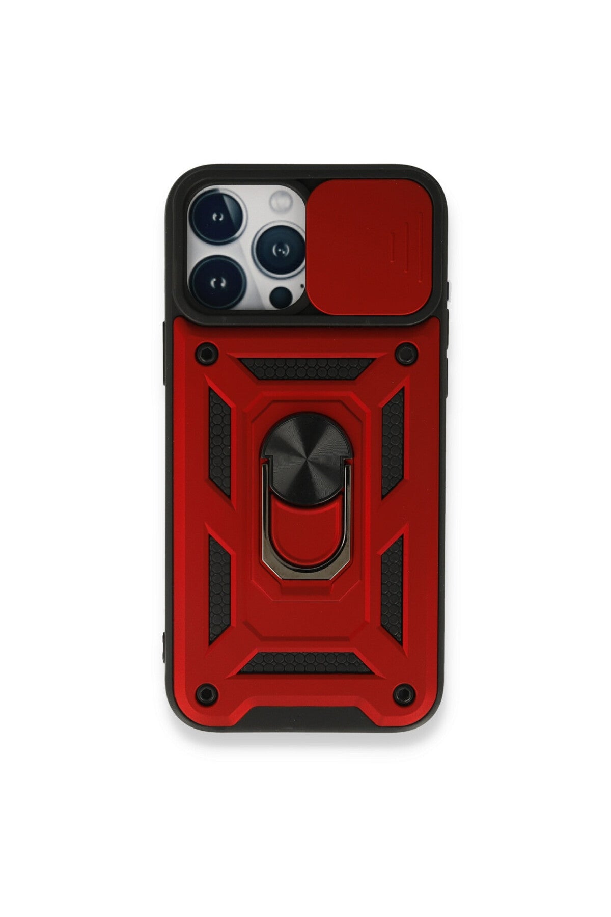 Apple iPhone 15 Pro Max Uyumlu Kılıf Pars Lens Yüzüklü Silikon - Kırmızı