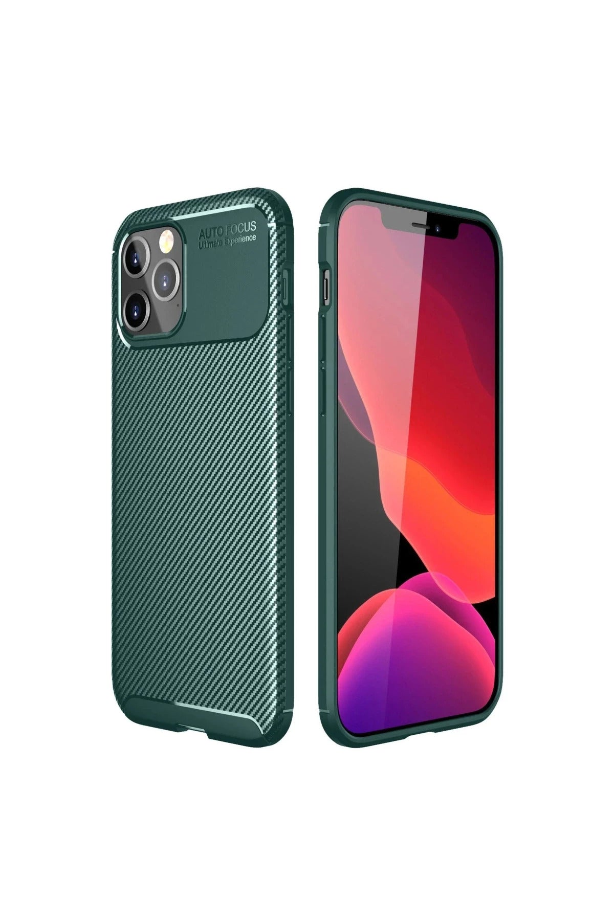 Apple iPhone 11 Pro Max Uyumlu Kılıf Auto Focus Karbon Kapak - Yeşil