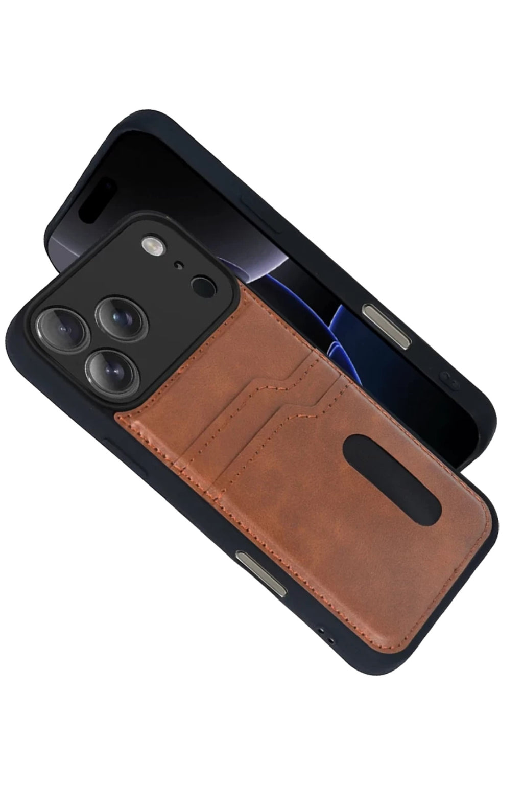 Apple iPhone 17 Pro Uyumlu Sara Kartvizitli Deri Kılıf - Taba