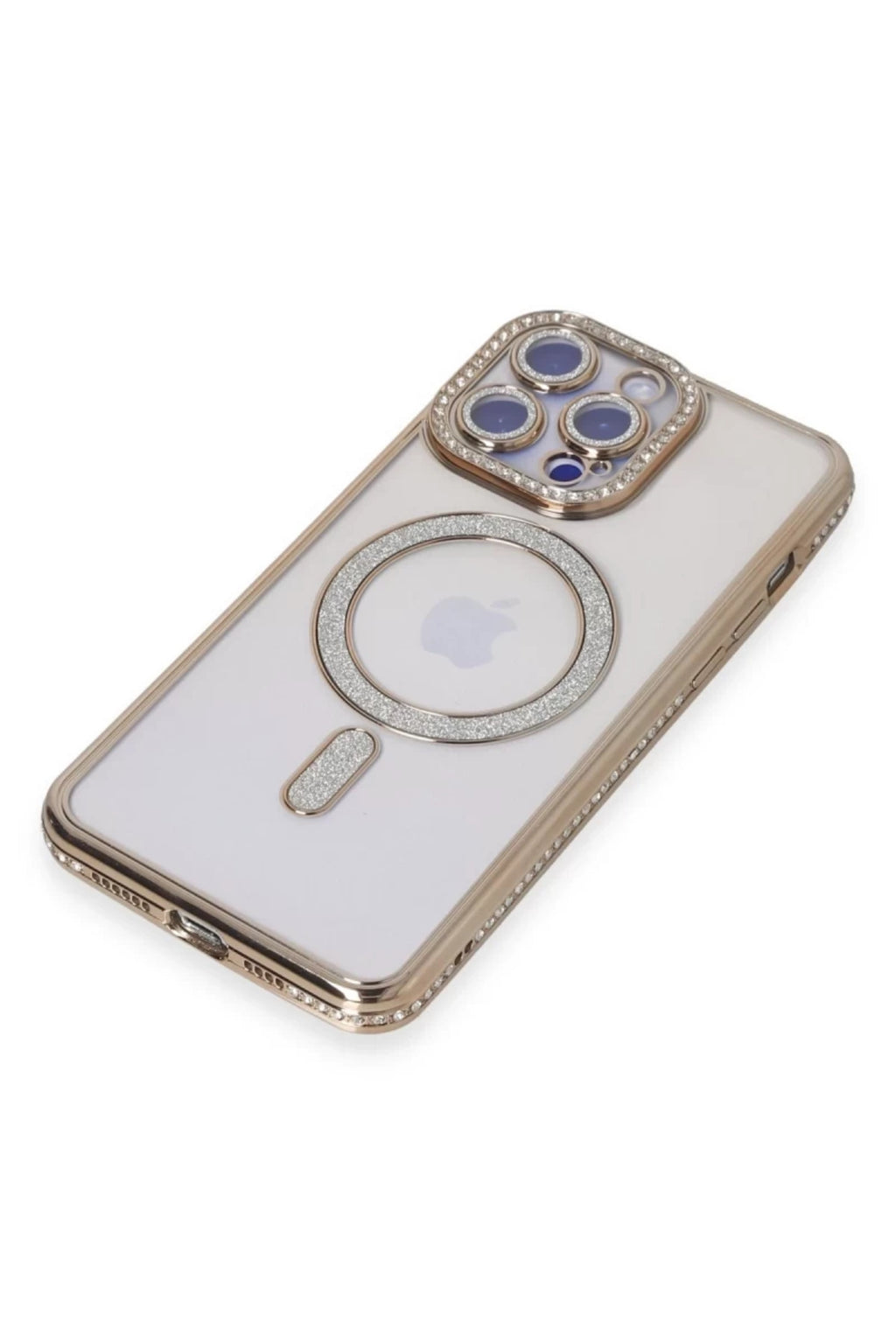 Apple iPhone 15 Pro Max Uyumlu Kılıf Joke Simli Magneticsafe Kılıf - Gold