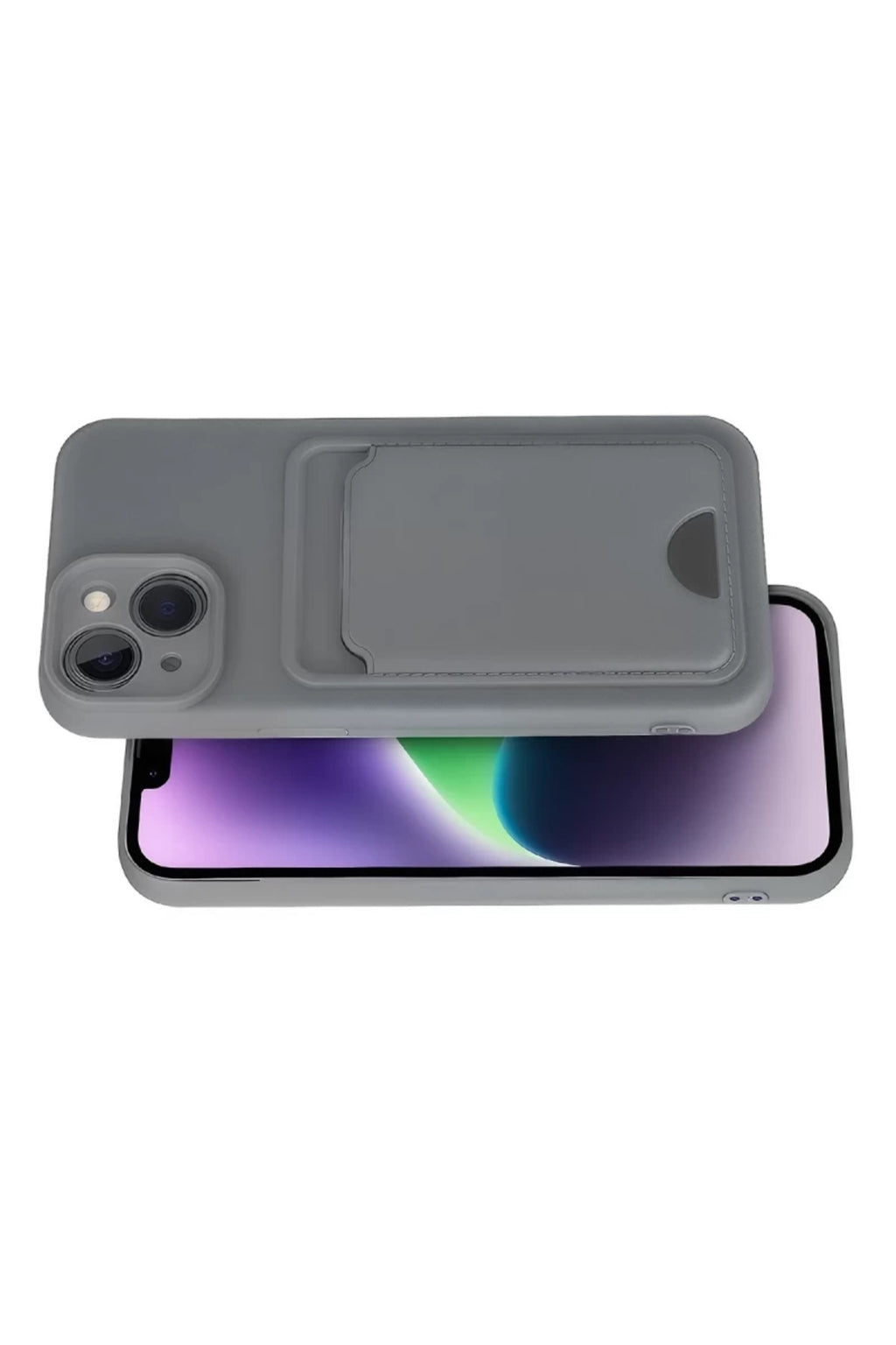Apple iPhone 14 Uyumlu Kılıf Kelvin Kartvizitli Silikon - Gri