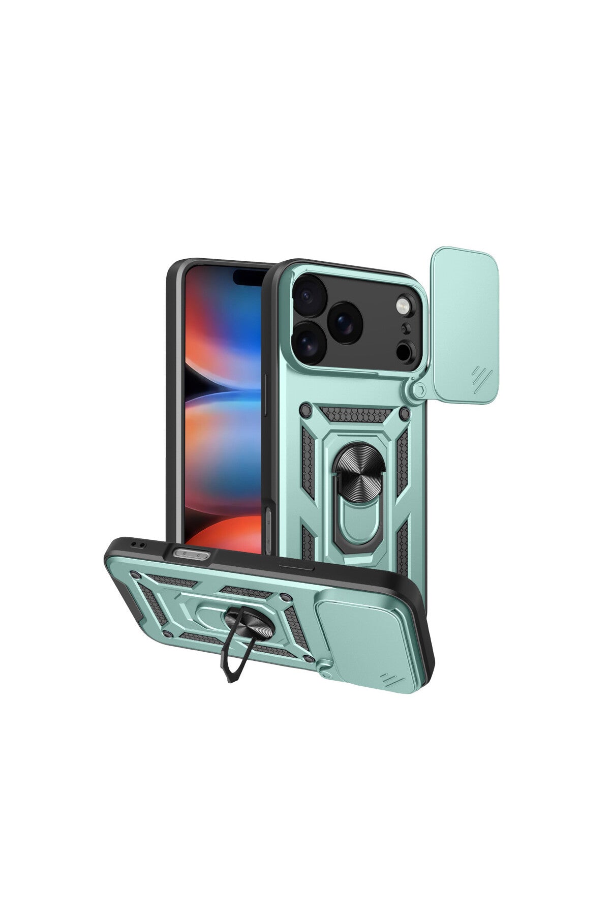 Apple iPhone 17 Pro Uyumlu Pars Lens Yüzüklü Silikon - Yeşil