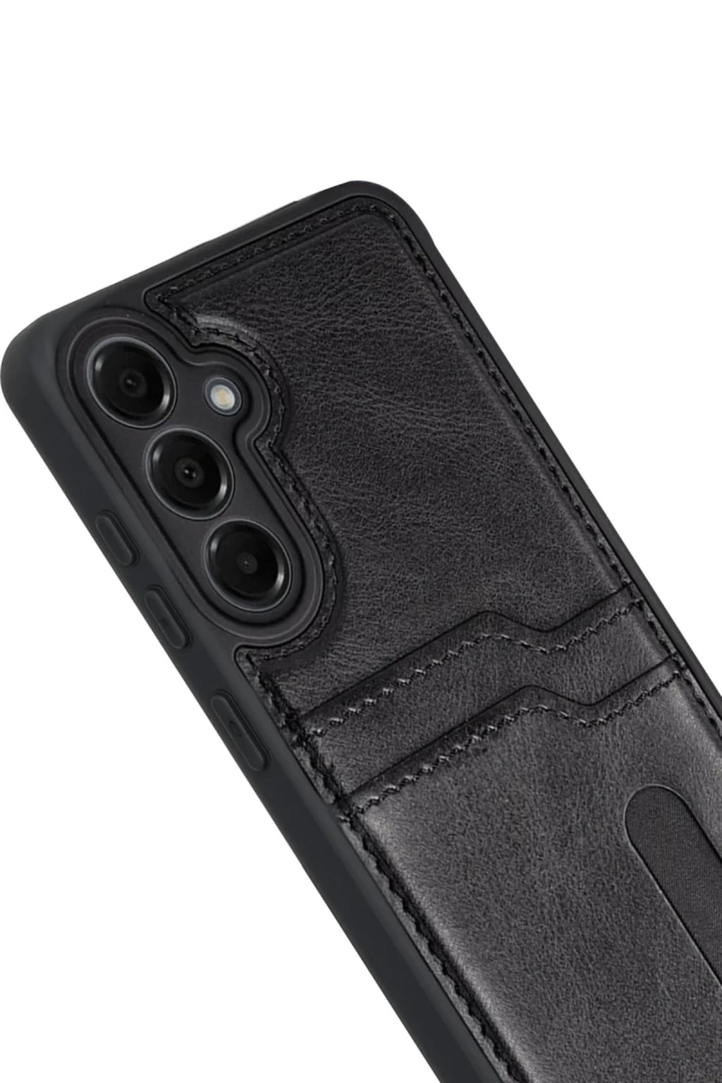 Samsung Galaxy M15 Uyumlu Sara Kartvizitli Deri Kılıf - Siyah