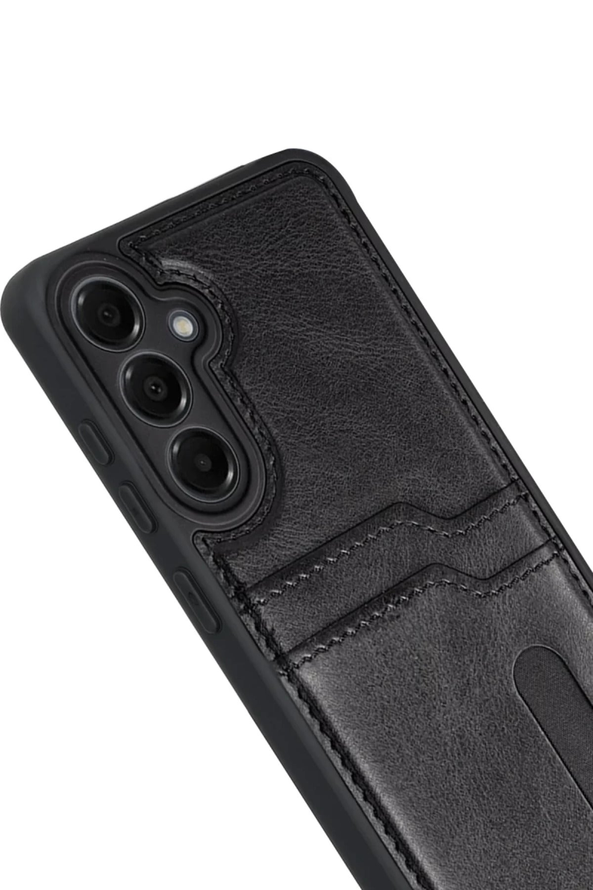 Samsung Galaxy M15 Uyumlu Sara Kartvizitli Deri Kılıf - Siyah