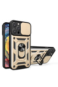 Apple iPhone 16 Pro Uyumlu Kılıf Pars Lens Yüzüklü Silikon - Gold