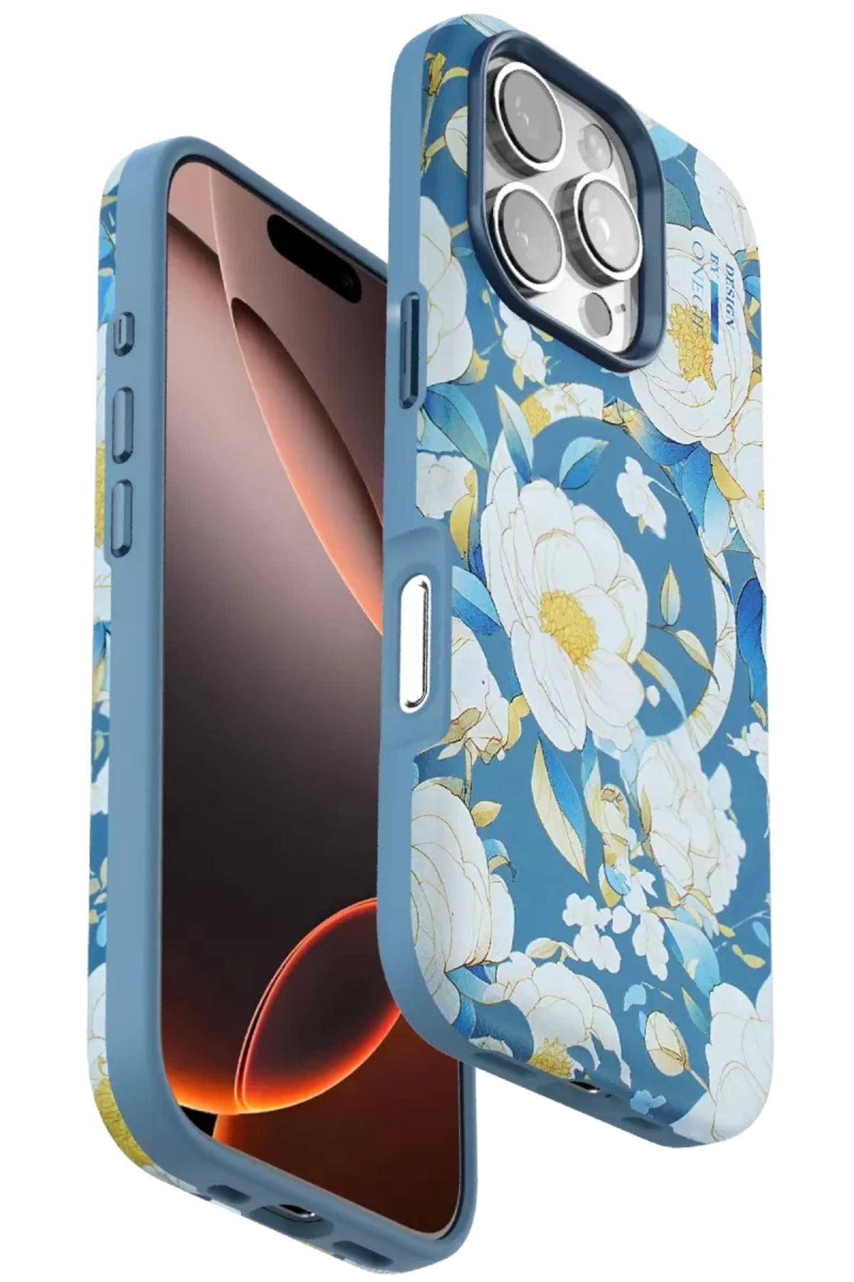 Onegif Apple iPhone 16 Pro Max Uyumlu Flower Series Magsafe Kapak - Mavi