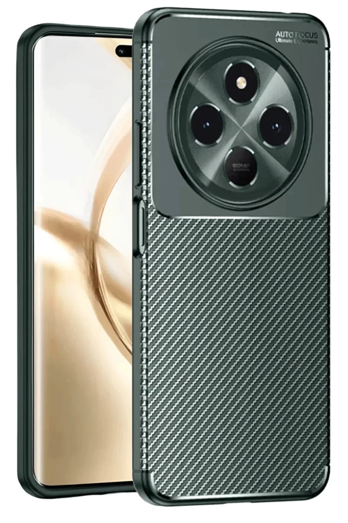 Tecno Spark 30 Uyumlu Kılıf Auto Focus Karbon Kapak - Koyu Yeşil