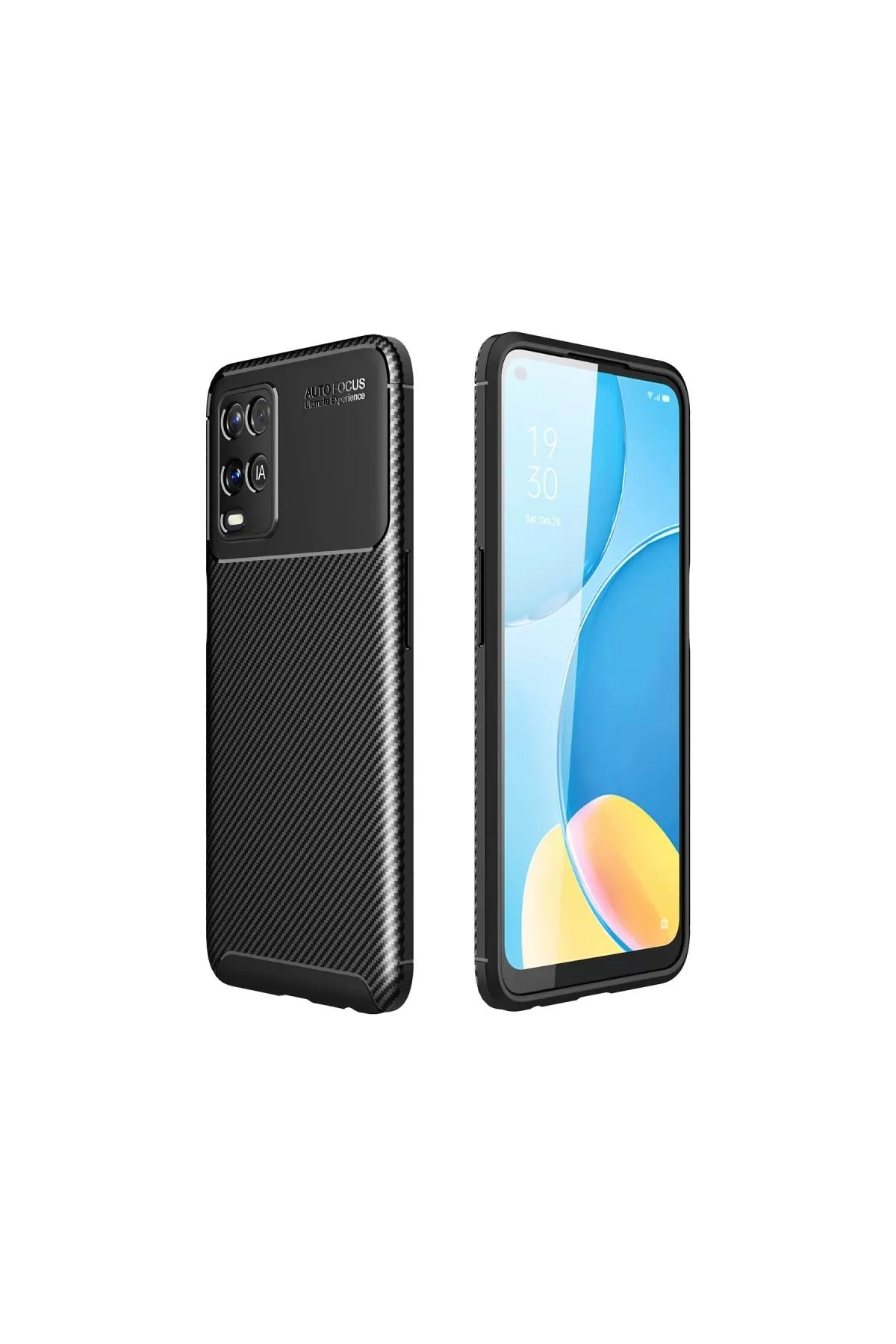 Oppo A54 4G Uyumlu Kılıf Auto Focus Karbon Kapak - Siyah