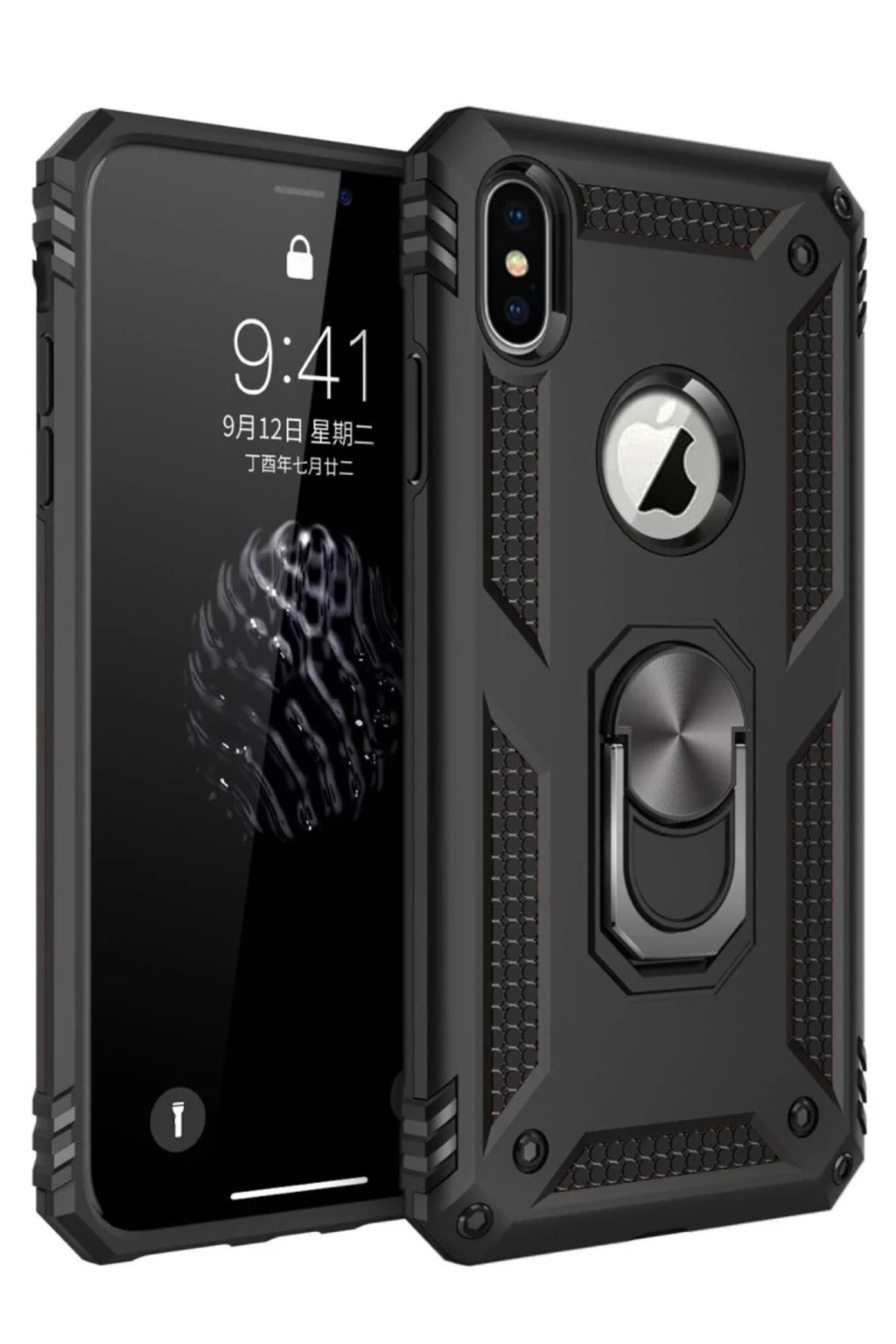 Apple iPhone XS Max Uyumlu Kılıf Sofya Yüzüklü Silikon Kapak - Siyah