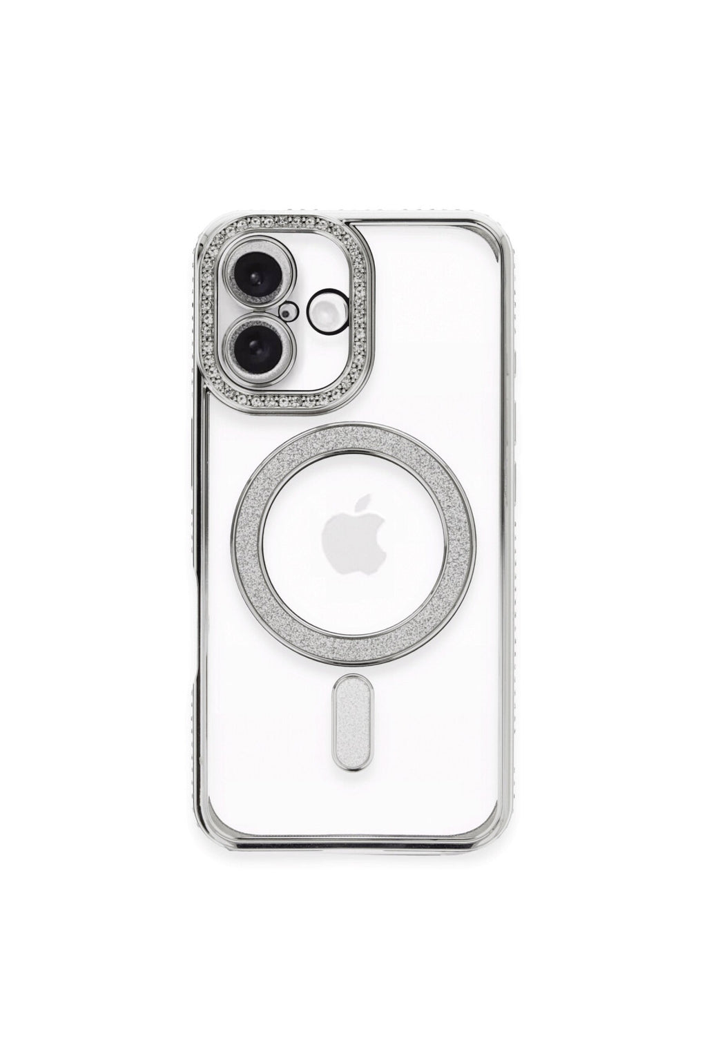 Apple iPhone 16 Plus Uyumlu Kılıf Joke Simli Magneticsafe Kılıf - Gümüş