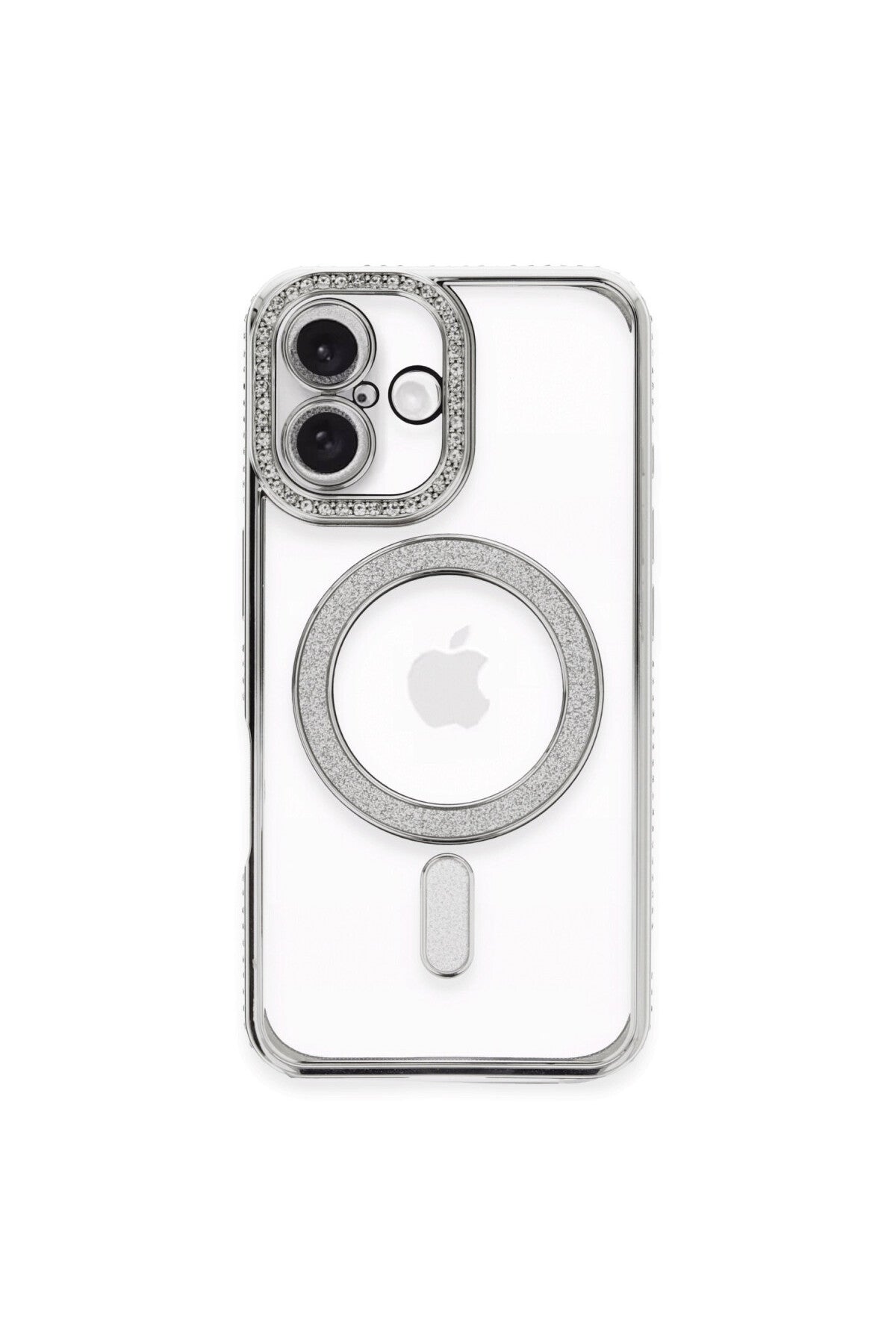 Apple iPhone 16 Plus Uyumlu Kılıf Joke Simli Magneticsafe Kılıf - Gümüş