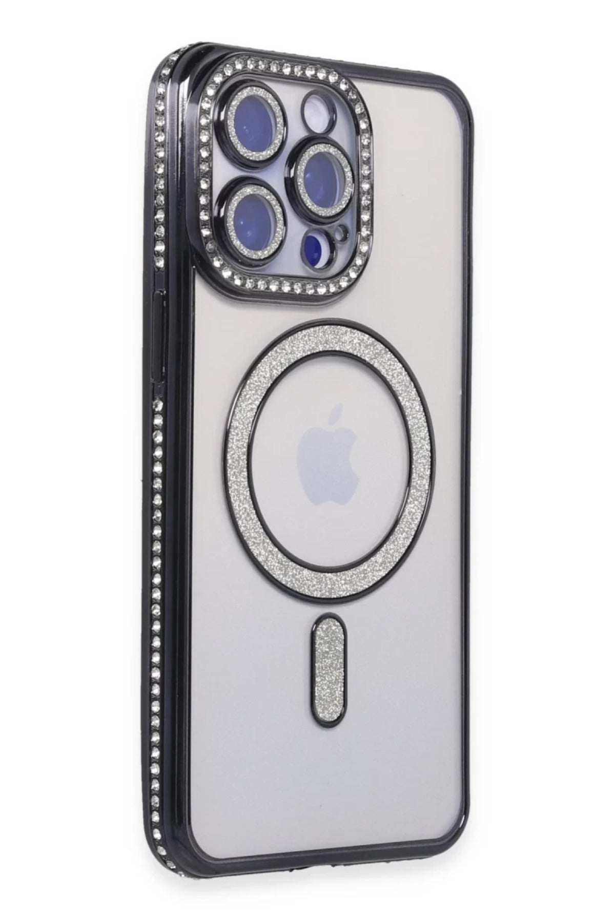 Apple iPhone 15 Pro Max Uyumlu Kılıf Joke Simli Magneticsafe Kılıf - Siyah