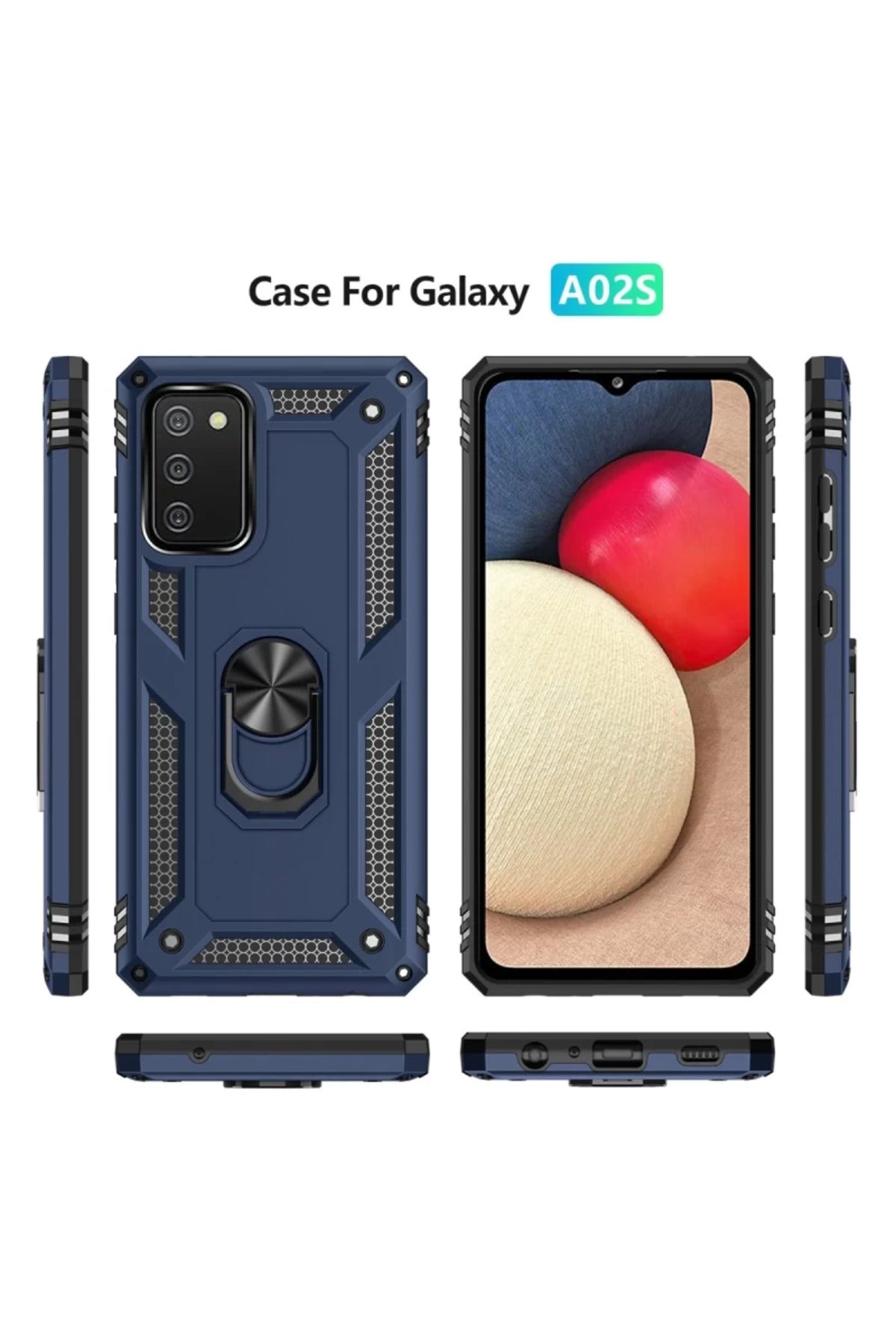 Samsung Galaxy A03S Uyumlu Kılıf Sofya Yüzüklü Silikon Kapak - Lacivert